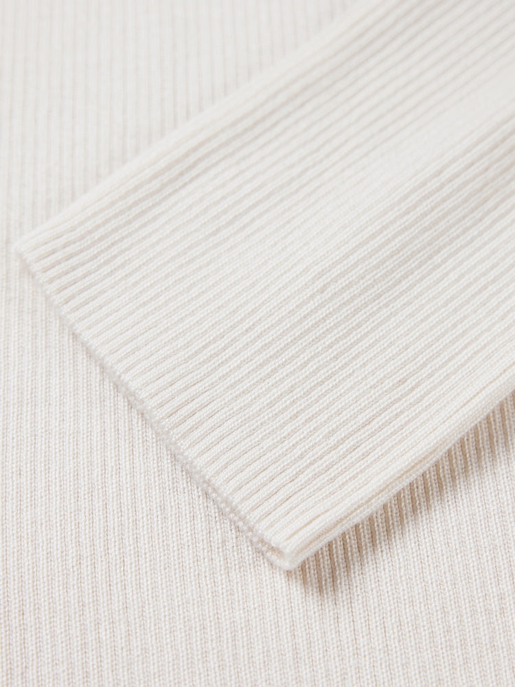 Slim Fit Round Neck Knit Sweater | White