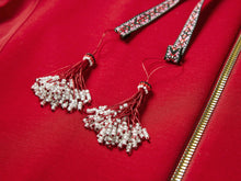 Hooded Cardigan With Embroideried Drawstring | Red