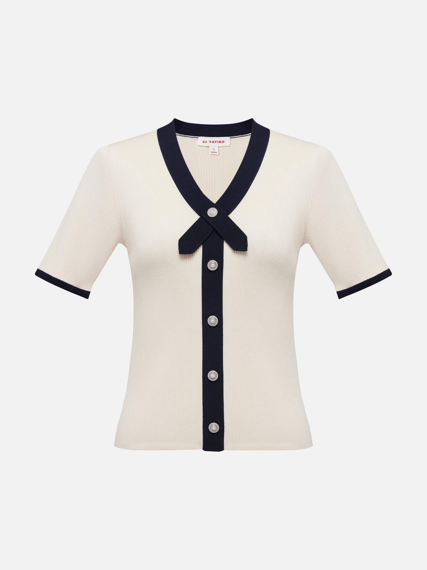 Short-Sleeved Color Block Knit Cardigan | Beige