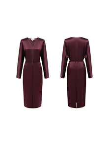 V-Neck High Waist Dress | Wine Red