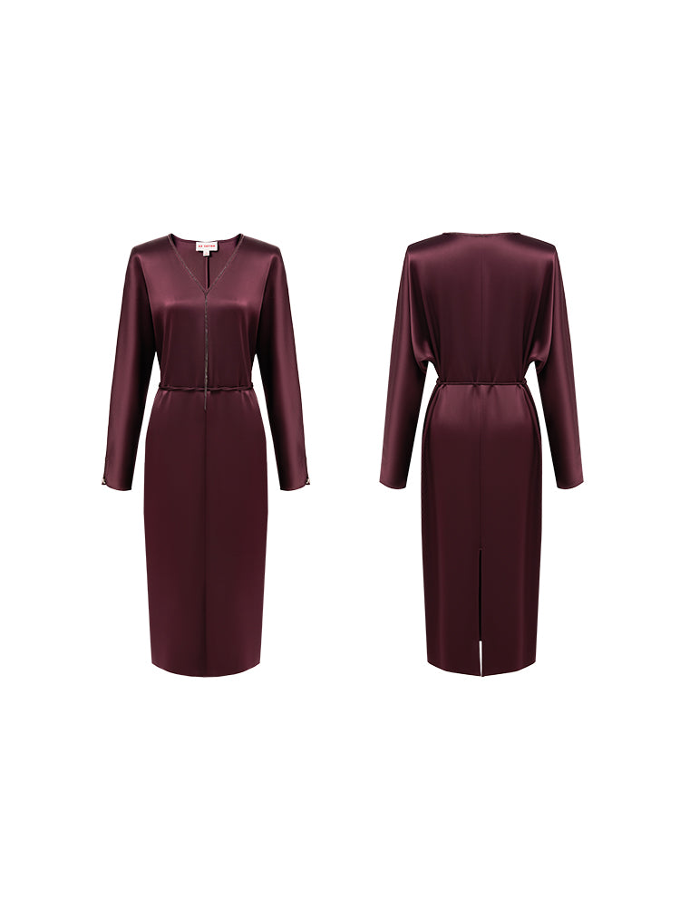 V-Neck High Waist Dress | Wine Red