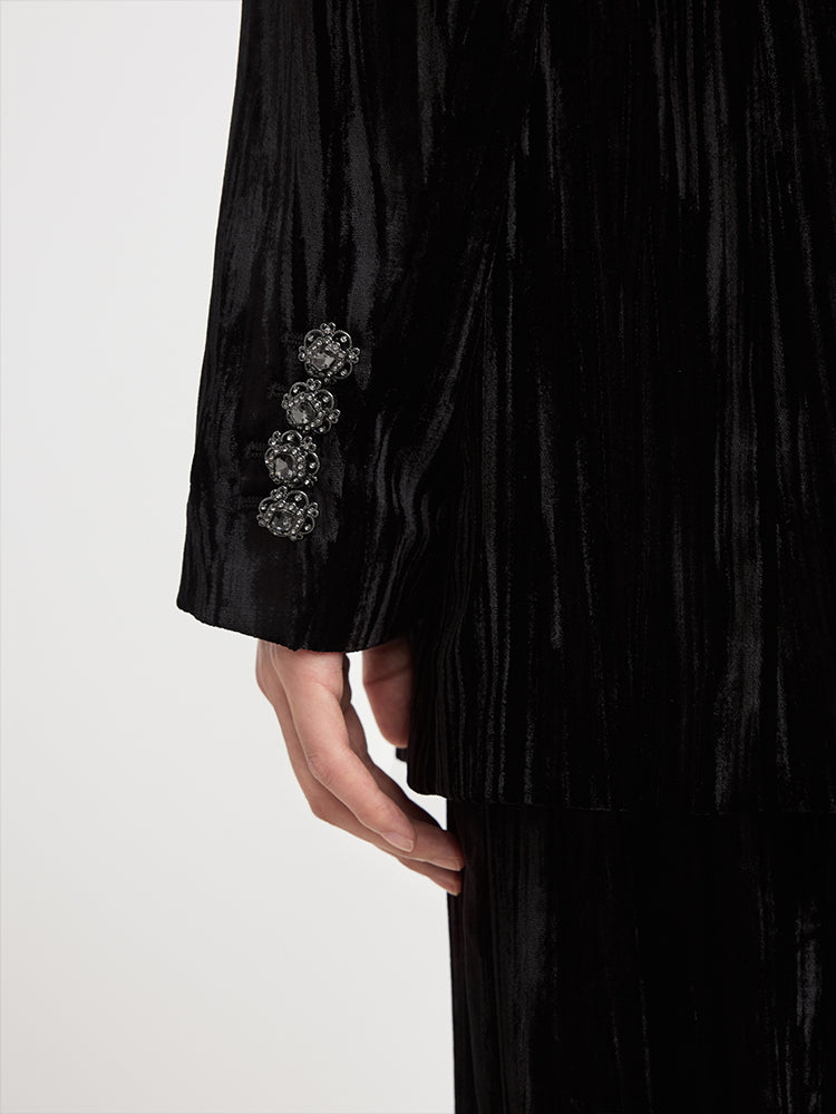 Velvet Pleated Blazer | Black