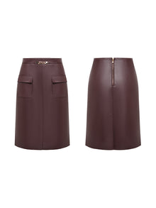 PU Leather High-Waisted Mini Skirt | Wine Red