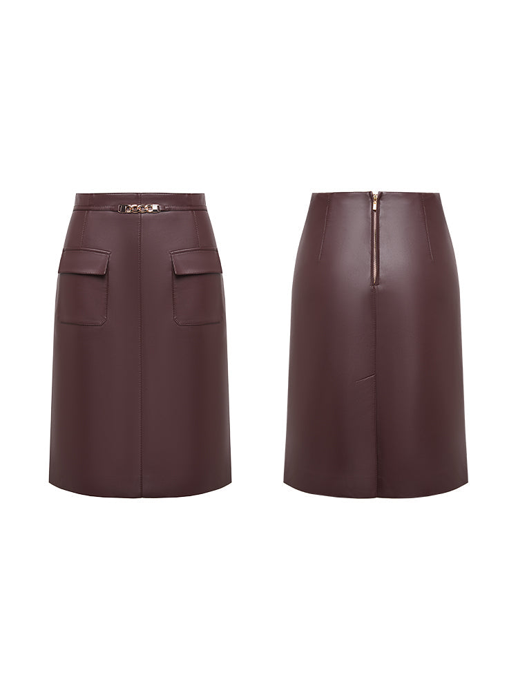 PU Leather High-Waisted Mini Skirt | Wine Red