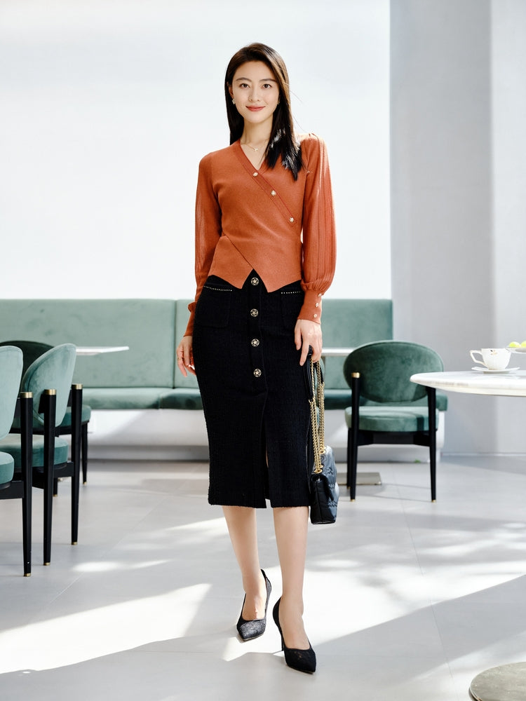 Wool V-Neck Sweater | Orange