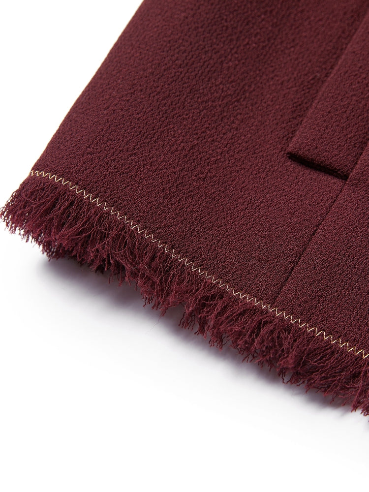 Elegant Pure Wool Coat | Wine Red
