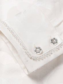 Small-Collar Straight-Cut Satin Shirt | White