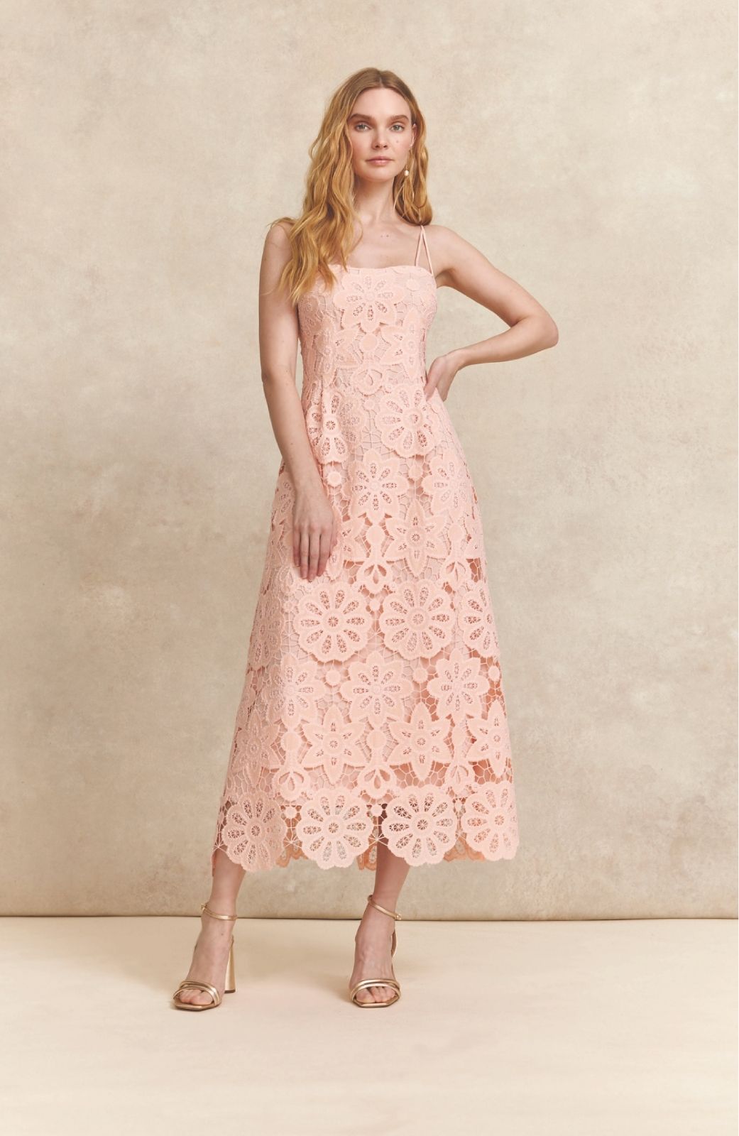 Floral Lace Midi Dress | Blush