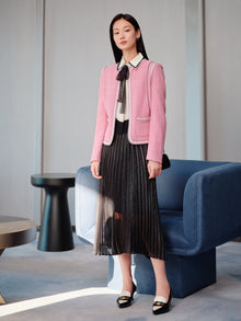 Waist-Cinching Round Neck Coat | Pink