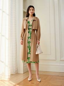 Silk Floral Midi Dress | Vibrant Green/White