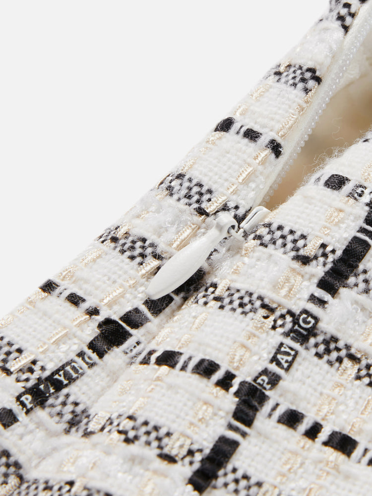 Parisian-Style Checkered Skirt | White/Black