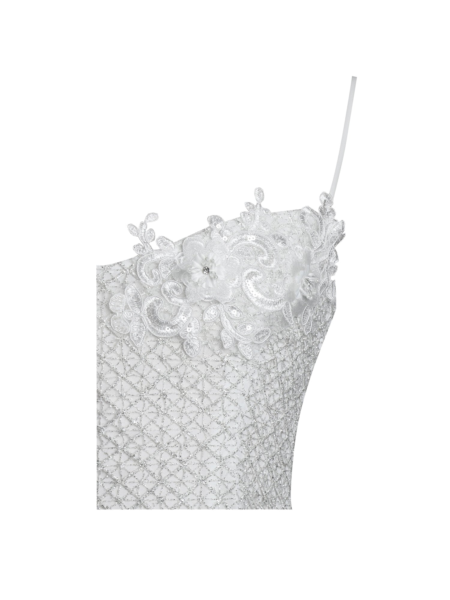 Fabiola Lace Trim Net Top Mini Flare Chiffon Dress | Silver