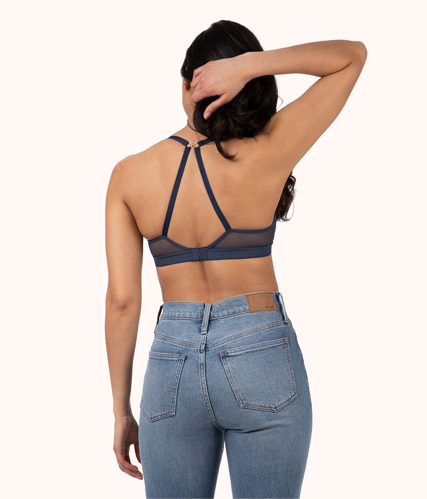 The Crochet Lace Deep V No-Wire Push-Up | Navy