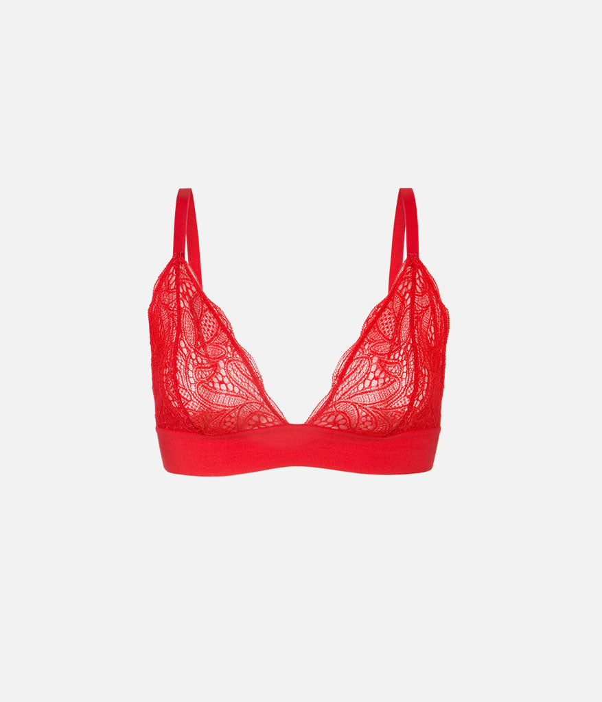 The Long-Lined Lace Bralette | Tomato Red