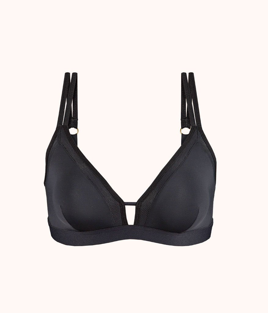 The Mesh Trim Padded Bralette | Jet Black