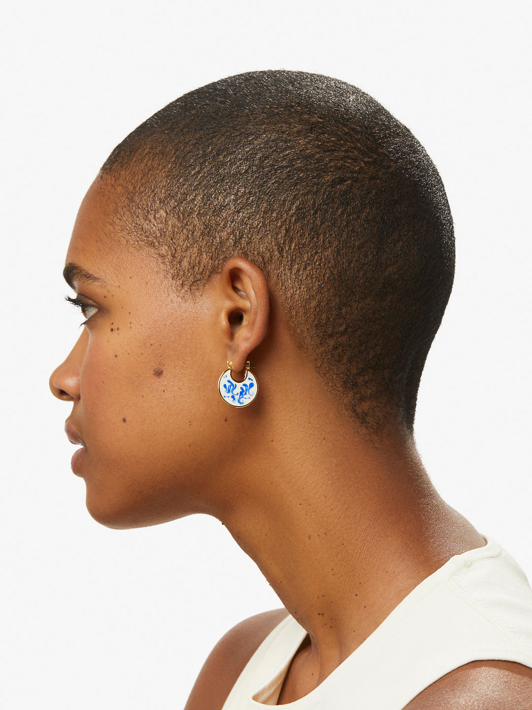 Enamel Earrings - Hana Marble Blue | 14K Gold on Brass | Enamel