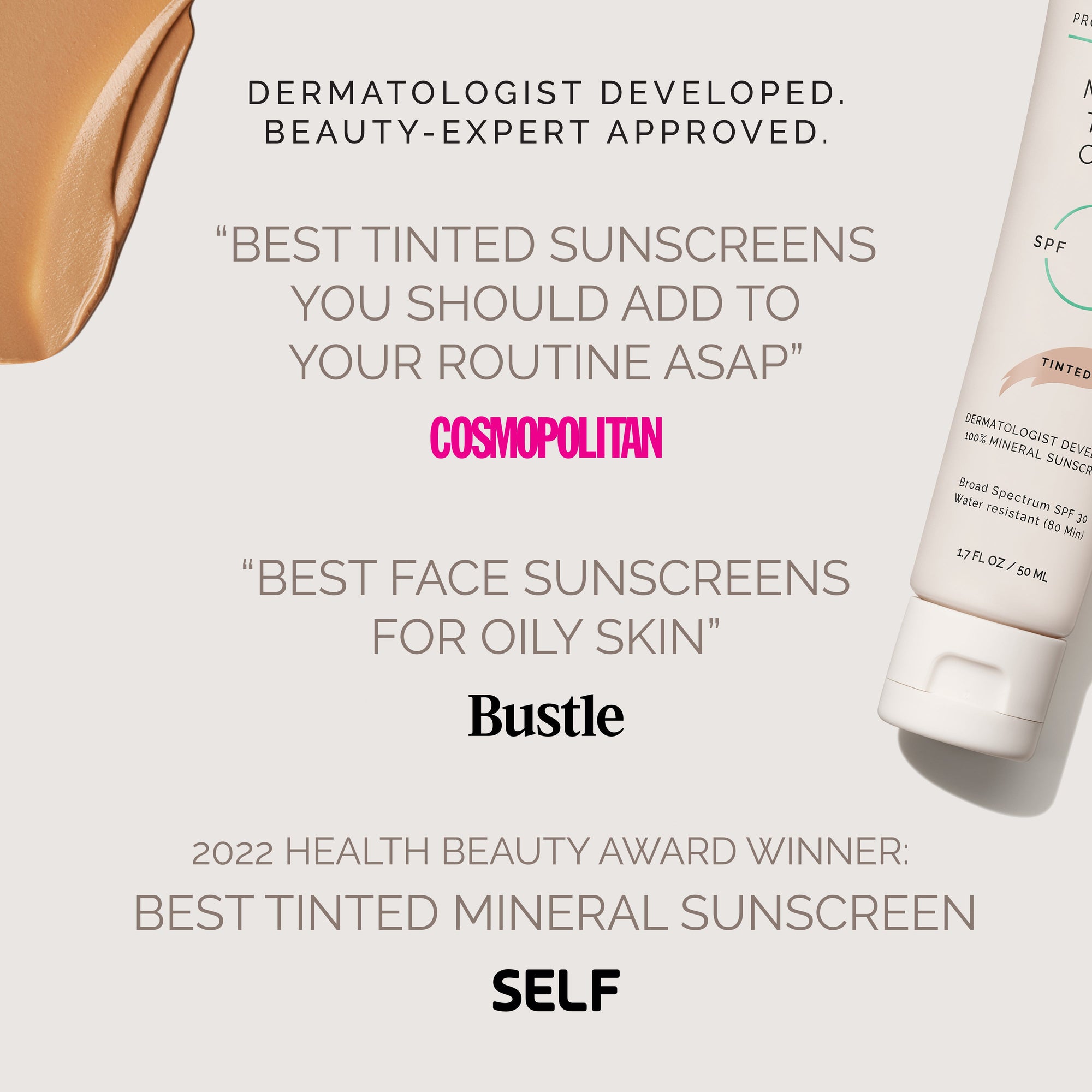 Sunscreen bottle with awards text