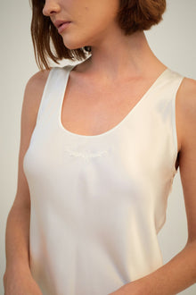 Silk Embroidered Chemise | Creme