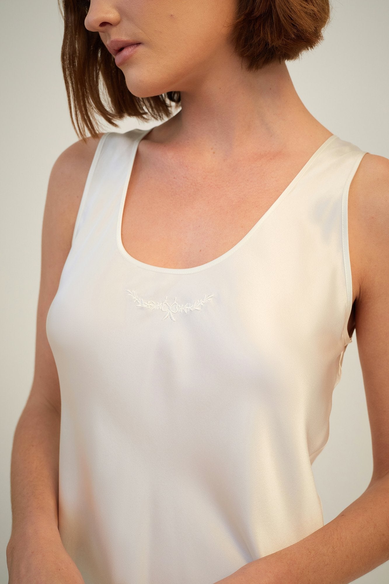 Silk Embroidered Chemise | Creme