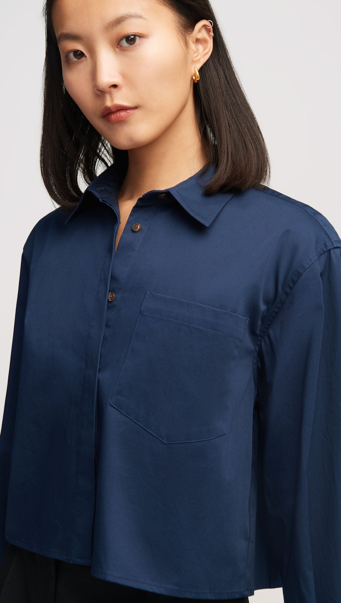 Cropped Shirt in Cotton Sateen | Midnight