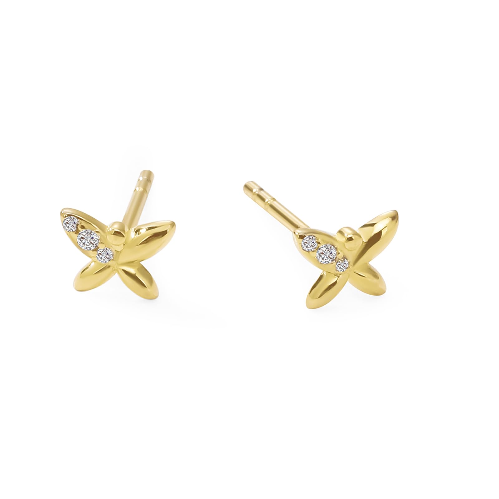Womens | 0.03 CT Round Cut 3 Stone Lab Grown Accent Diamond | X Stud Earrings | 14K Yellow Gold Plated Silver | G-SI