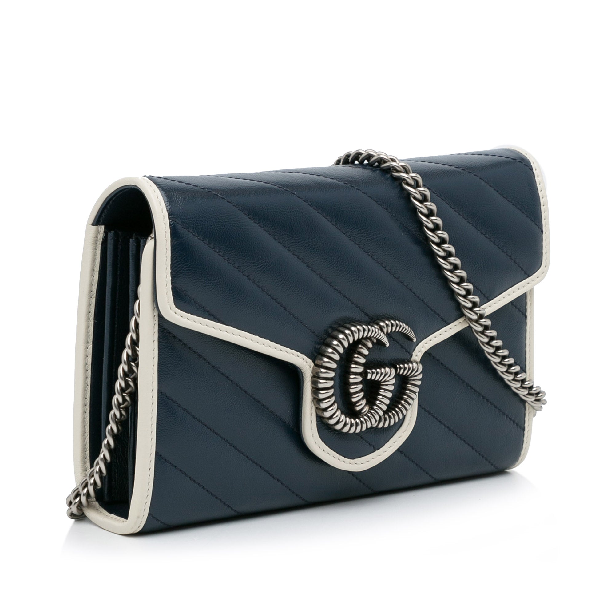 Gucci Pre-Owned Mini GG Marmont Wallet on Chain | Women | Blue x Navy