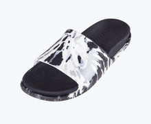 Angled view of a Native Shoes Spencer Lx Print | Shell White/ Jiffy Black/ Grey Tie Dye Footwear