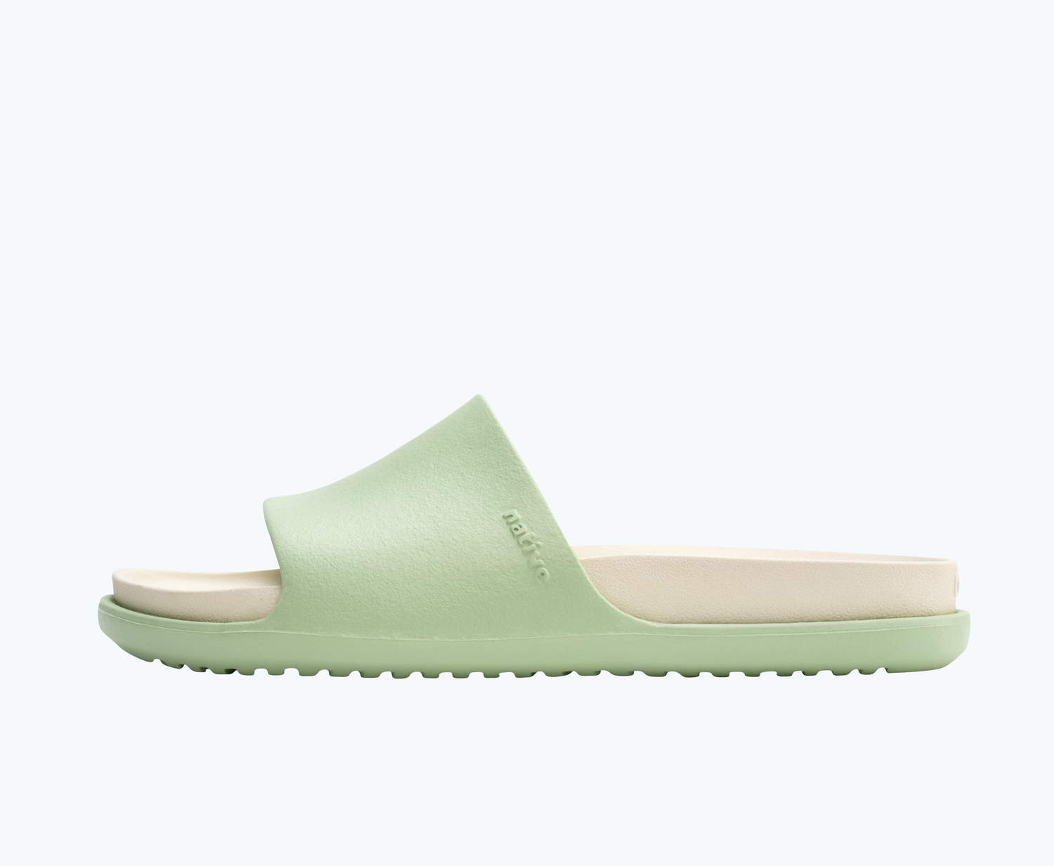 Side view of a Native Shoes Adults Spencer Lx | Fig Green/ Bone White Footwear