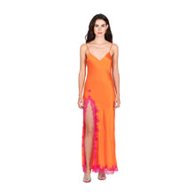 Lace Applique High Slit Tea Length Slip | Tangerine