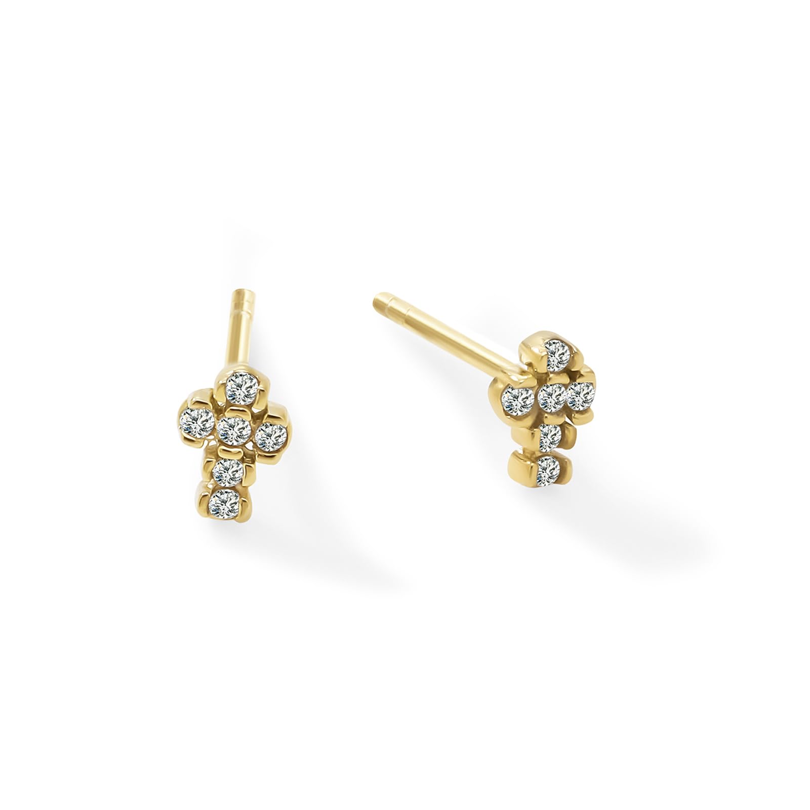 Womens | 0.07 CT Round Cut Lab Grown Accent Diamond | Cross Stud Earrings | 14K Yellow Gold Plated Silver | G-SI