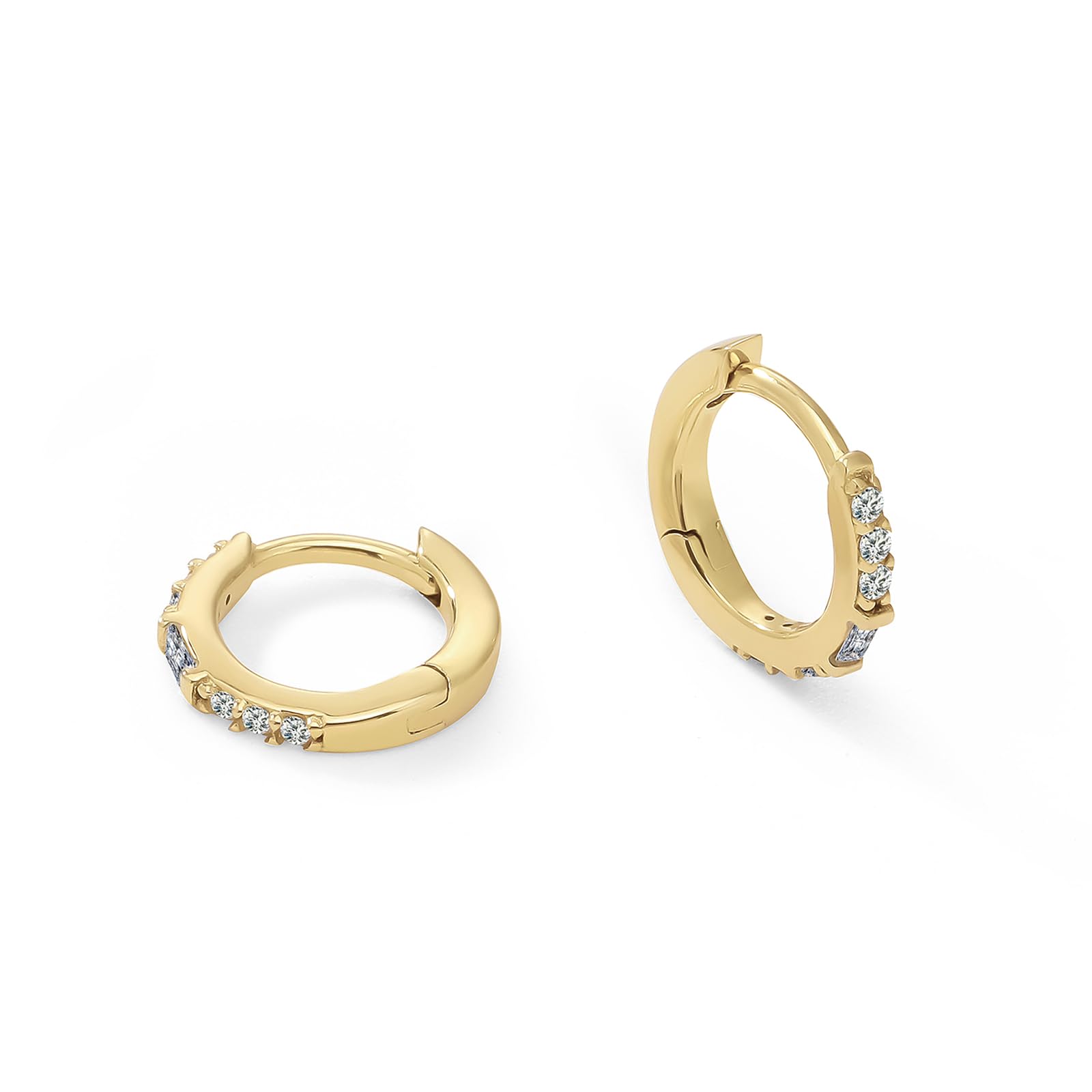 Womens | 0.10 CT  Round & Emerald Cut Lab Grown Diamond | Huggie Earrings | 14K Yellow Gold Plated Silver | G-SI
