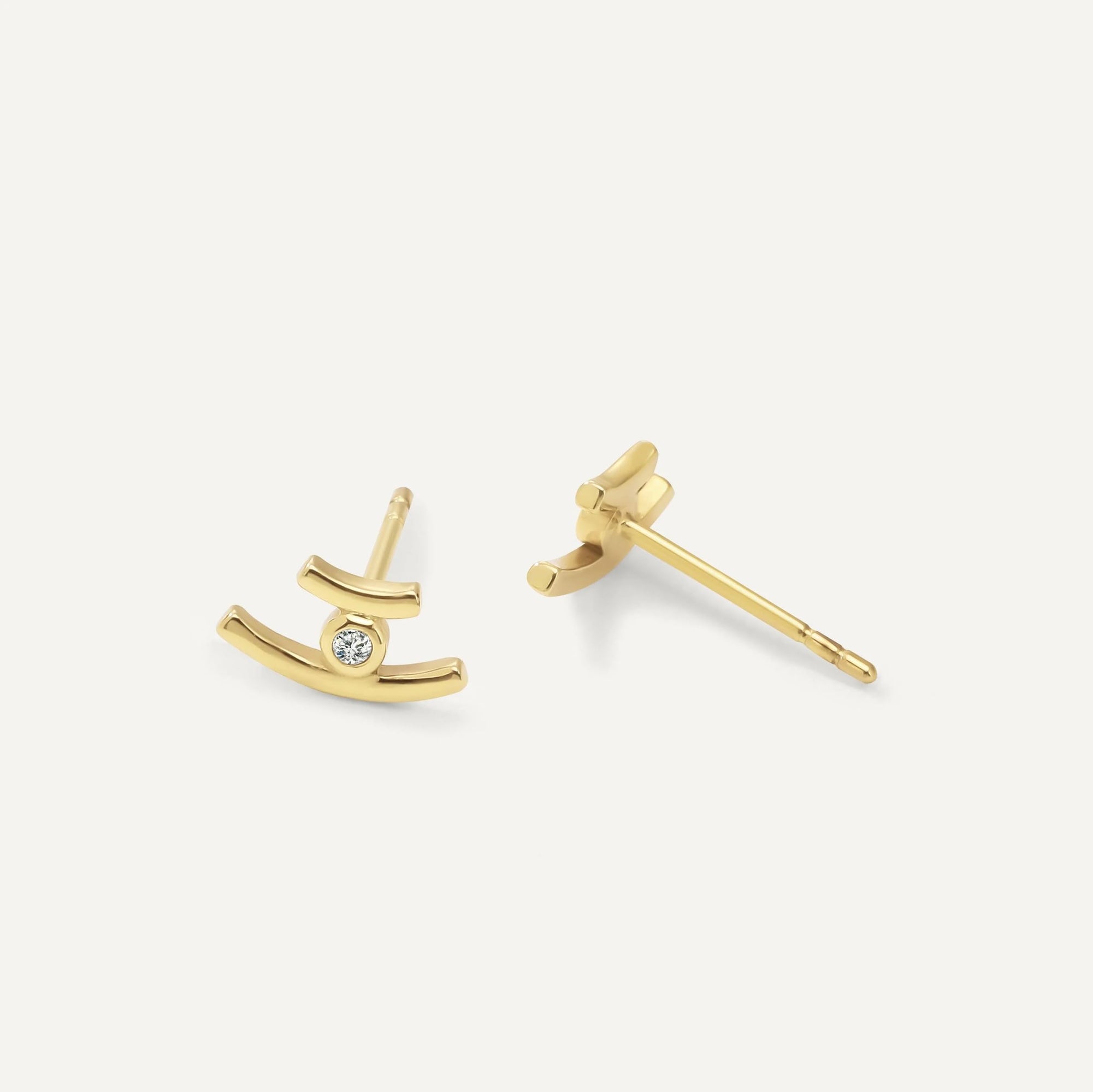 Womens | 0.03 CT Round Cut Lab Grown Accent Diamond | Fashion Stud Earrings - III | 14K Yellow Gold Plated Silver | G-SI