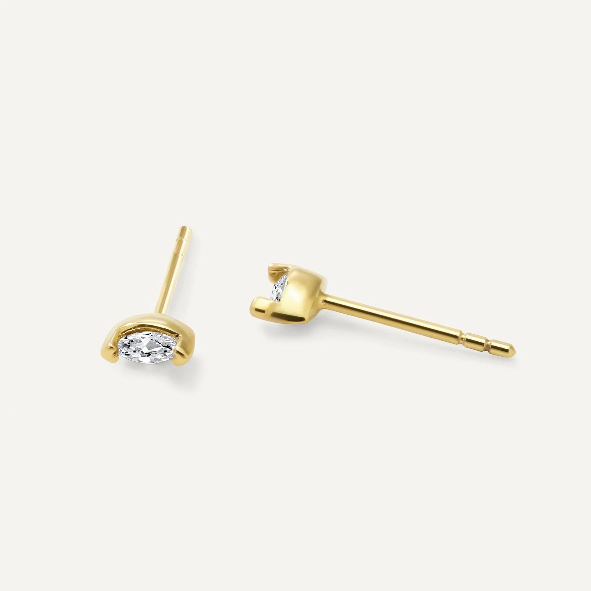 Womens | 0.20 CT  Marquise Cut Lab Grown Accent Diamond | Stud Earrings | 14K Yellow Gold Plated Silver | G-SI