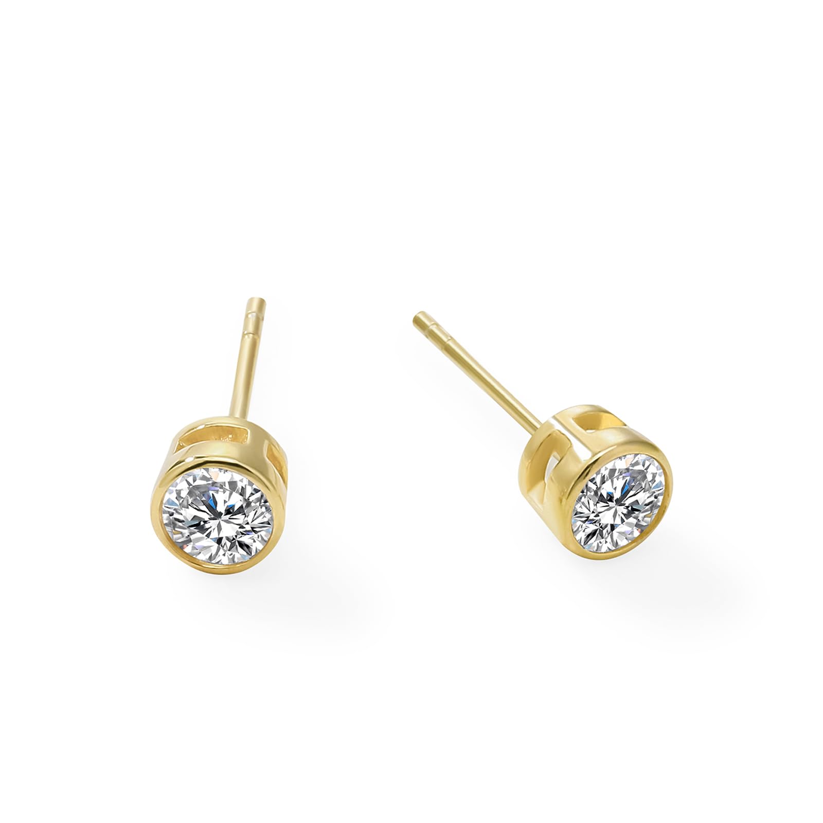 Womens | 0.25 CT Round Cut Lab Grown Accent Diamond | Stud Earrings - I | 14K Yellow Gold Plated Silver | G-SI