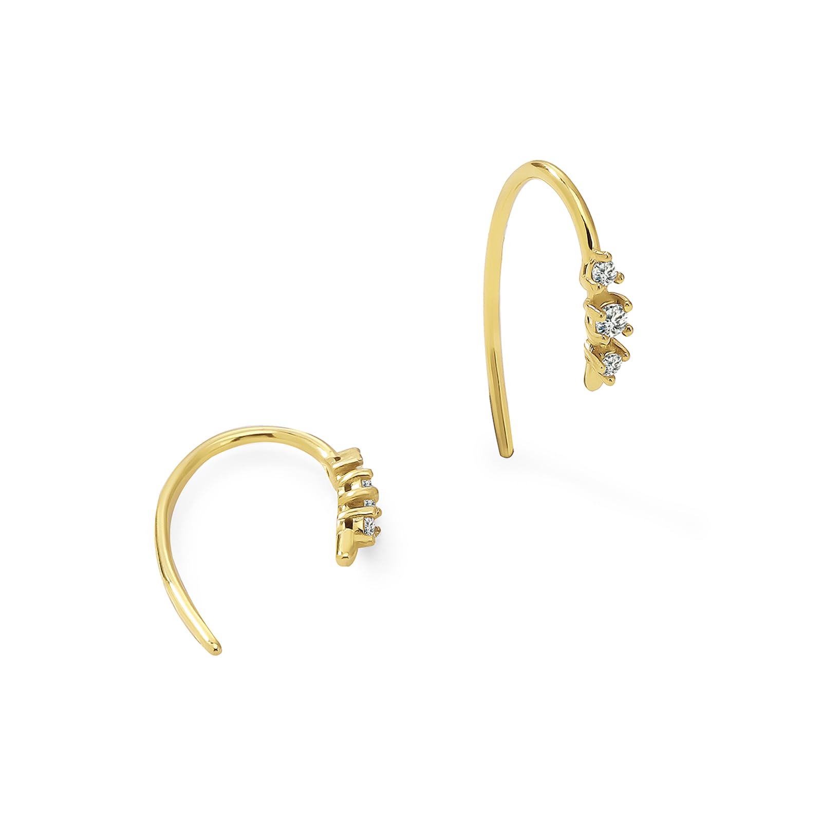 Womens | 0.12 CT Round Cut Lab Grown Accent Diamond | Half Hoops Earring | 14K Yellow Gold Plated Silver | G-SI