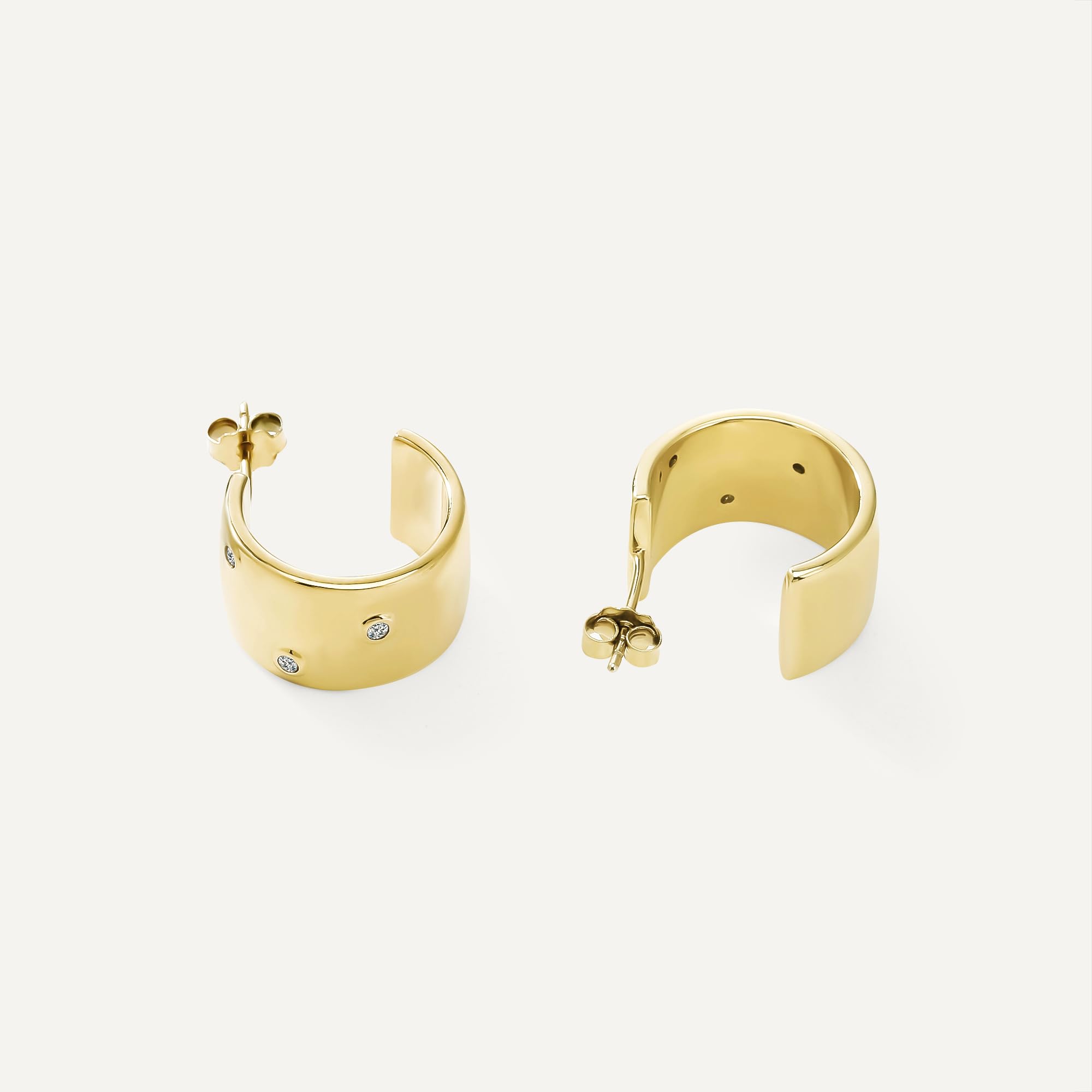 Womens | 0.09 CT Round Cut Lab Grown Accent Diamond | Half Hoops Earring | 14K Yellow Gold Plated Silver | G-SI