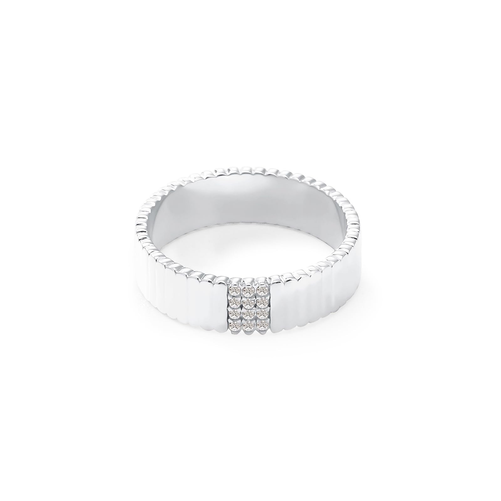 Womens | 0.06 CT Round Cut Lab Grown Accent Diamond | Band Ring | Sterling Silver | G-SI