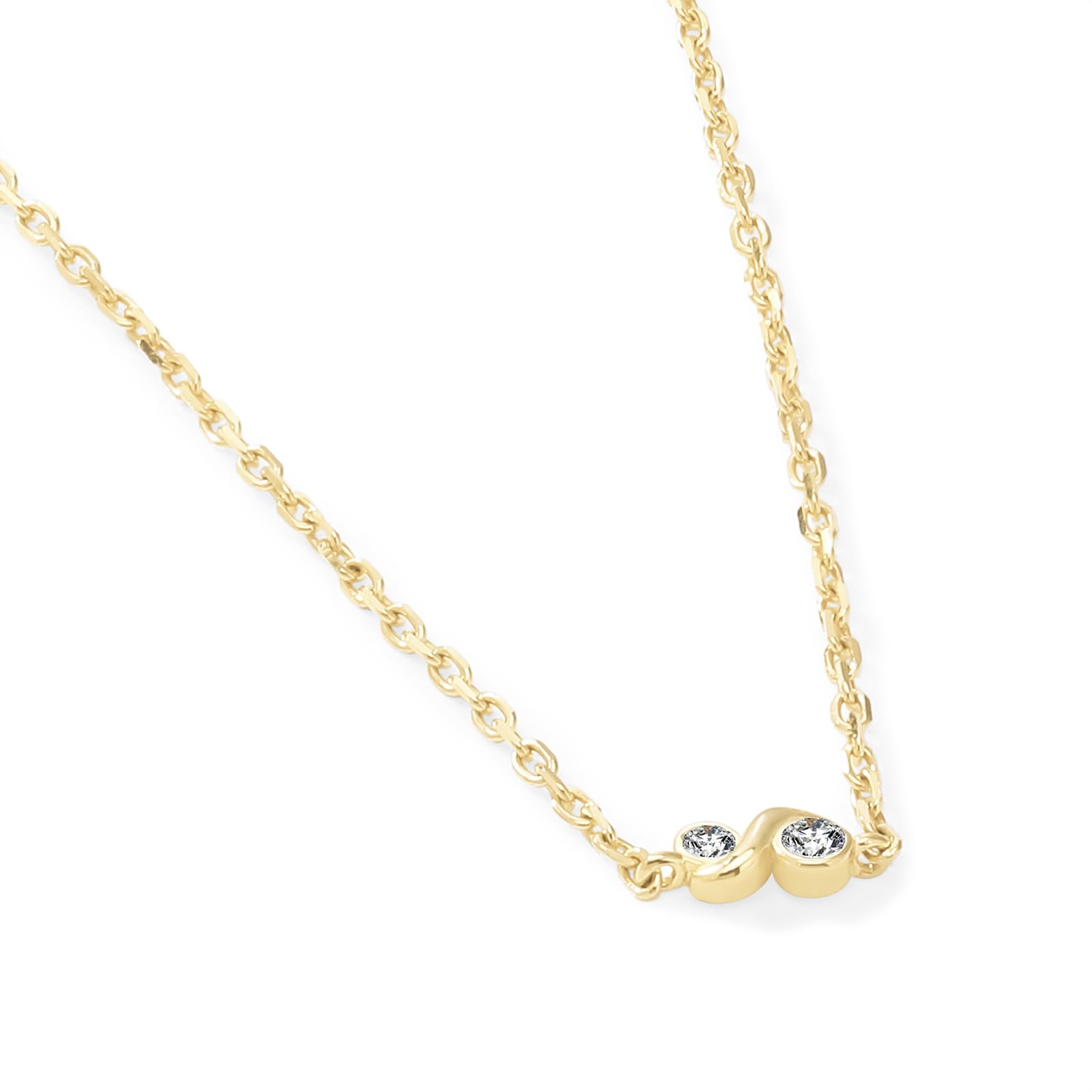 Womens | 0.04 CT Round Cut Lab Grown Accent Diamond | 2 Stone Fashion Pendant Necklace | 14K Yellow Gold Silver | G-SI