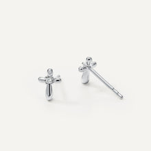 Womens | 0.03 CT Round Cut Lab Grown Accent Diamond | Cross Stud Earrings | Sterling Silver | G-SI