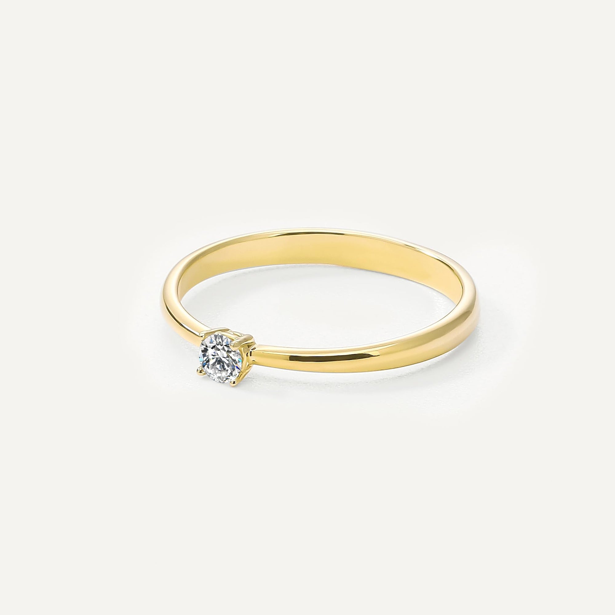 Womens | 0.10 CT Round Cut Lab Grown Diamond | Solitaire Enagegement Ring | 14K Yellow Gold Plated Silver | G-SI