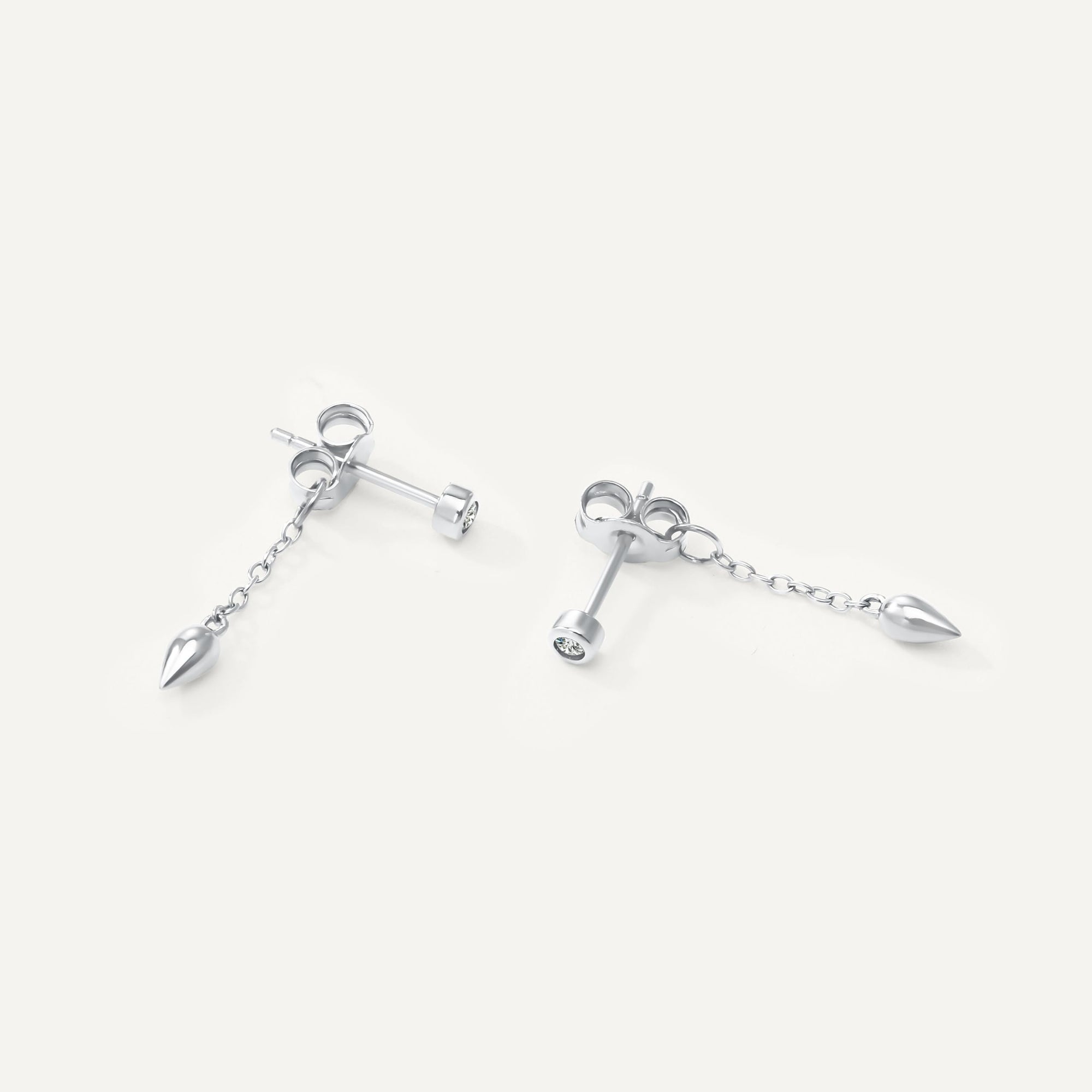 Womens | 0.06 CT Round Cut Lab Grown Accent Diamond | Dangle Drop Stud Earrings | Sterling Silver | G-SI