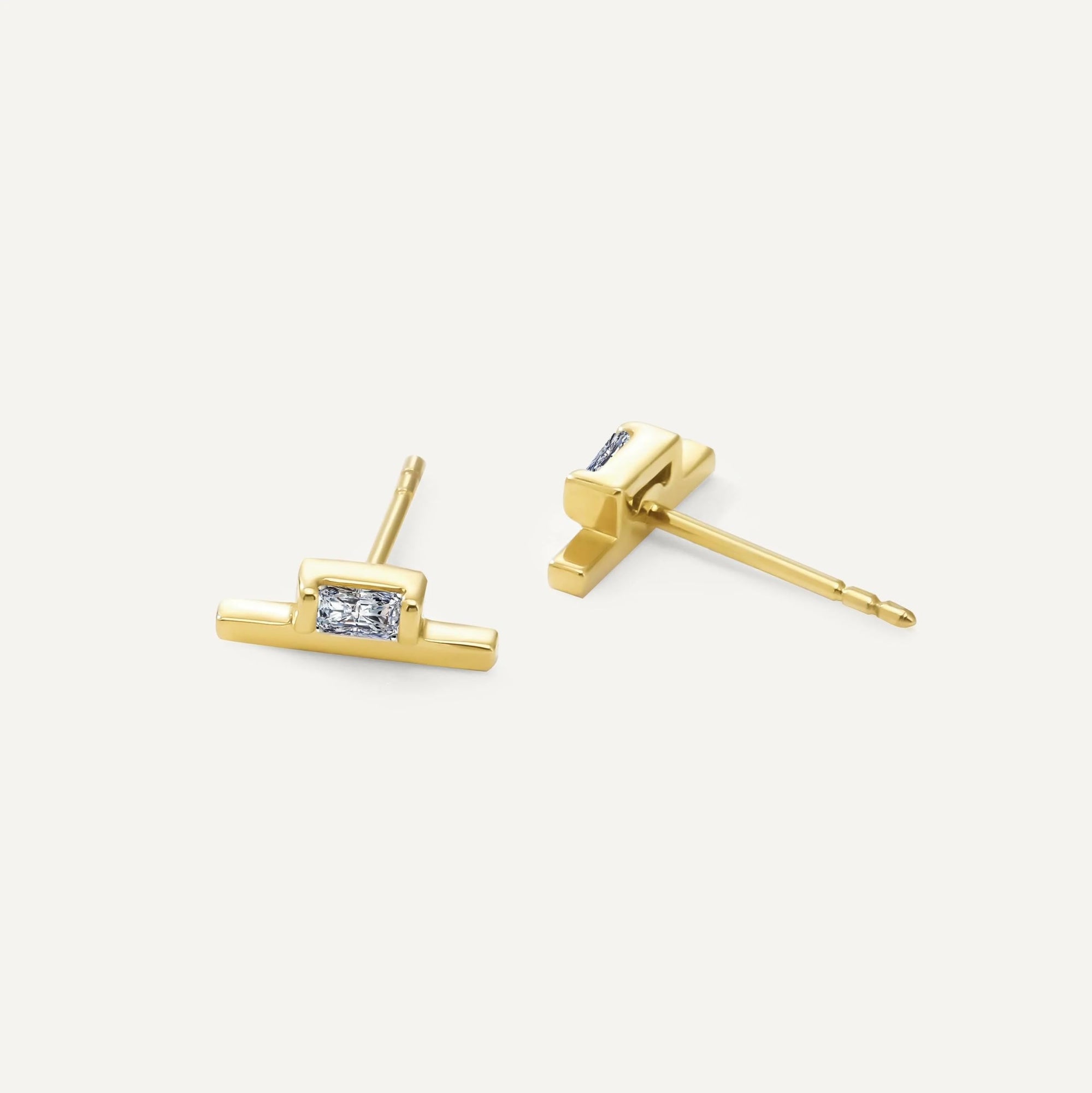 Womens | 0.09 CT  Emerald Cut Lab Grown Accent Diamond | Fashion Stud Earrings | 14K Yellow Gold Plated Silver | G-SI