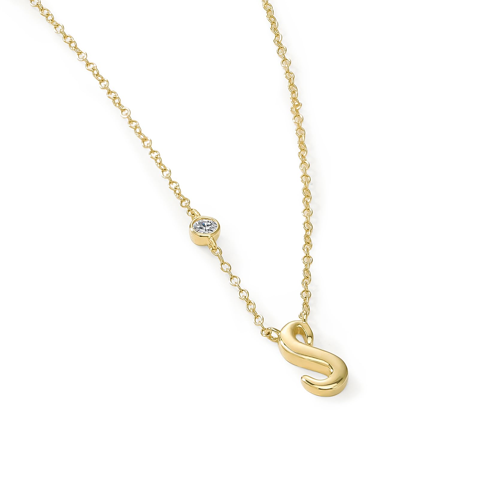 Womens | 0.06 CT Round Cut Lab Grown Accent Diamond | S Alphabet Pendant Necklace | 14K Yellow Gold Silver | G-SI