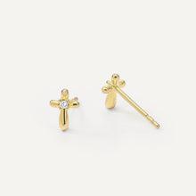 Womens | 0.03 CT Round Cut Lab Grown Accent Diamond | Cross Stud Earrings | 14K Yellow Gold Plated Silver | G-SI