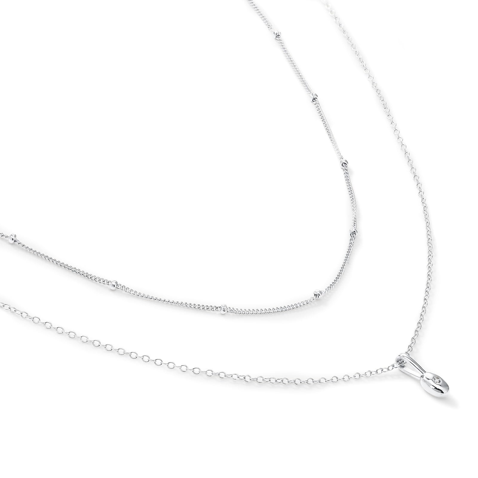 Womens | 0.06 CT Round Cut Lab Grown Accent Diamond | Multi Strand Fashion Necklace | Sterling Silver | G-SI