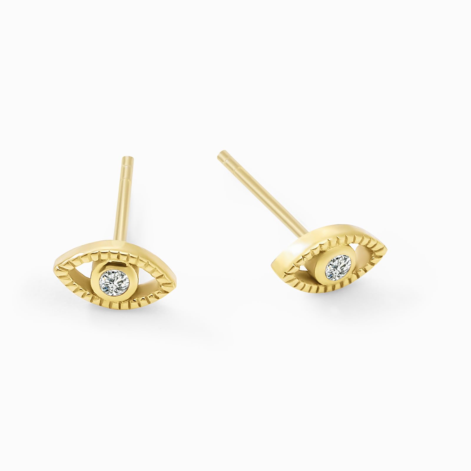 Womens | 0.03 CT Round Cut Lab Grown Accent Diamond | Evil Eye Stud Earrings | 14K Yellow Gold Plated Silver | G-SI