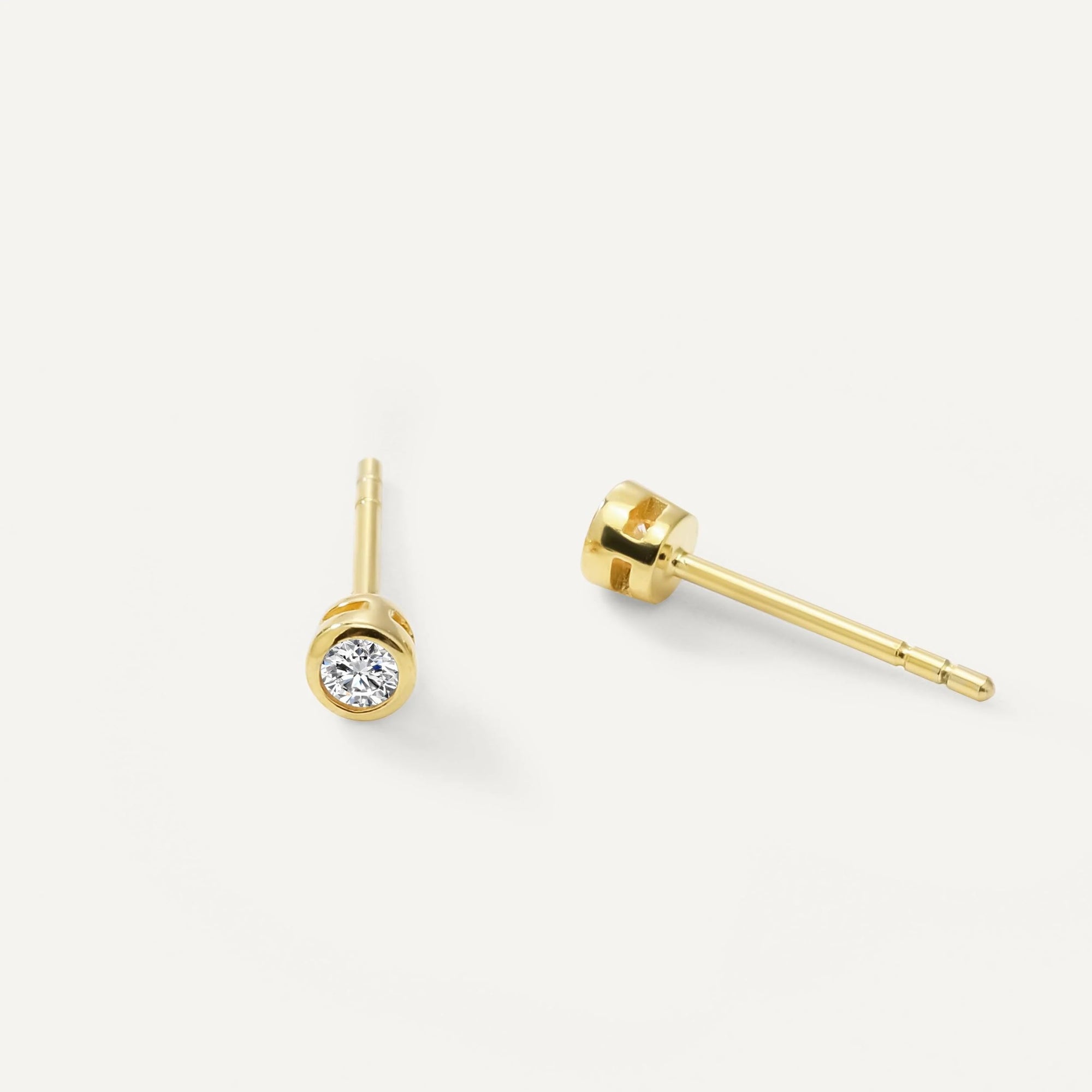 Womens | 0.10 CT Round Cut Single Stone Lab Grown Accent Diamond | Stud Earrings | 14K Yellow Gold Plated Silver | G-SI