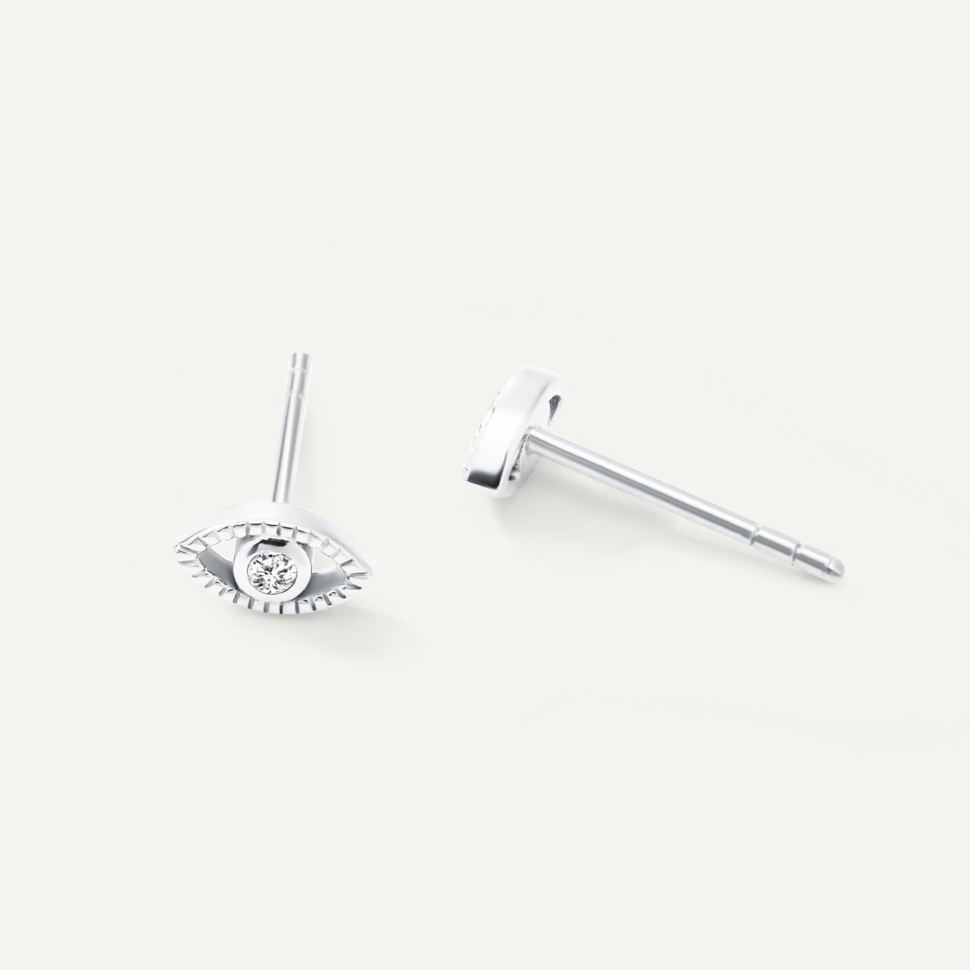 Womens | 0.03 CT Round Cut Lab Grown Accent Diamond | Evil Eye Stud Earrings | Sterling Silver | G-SI