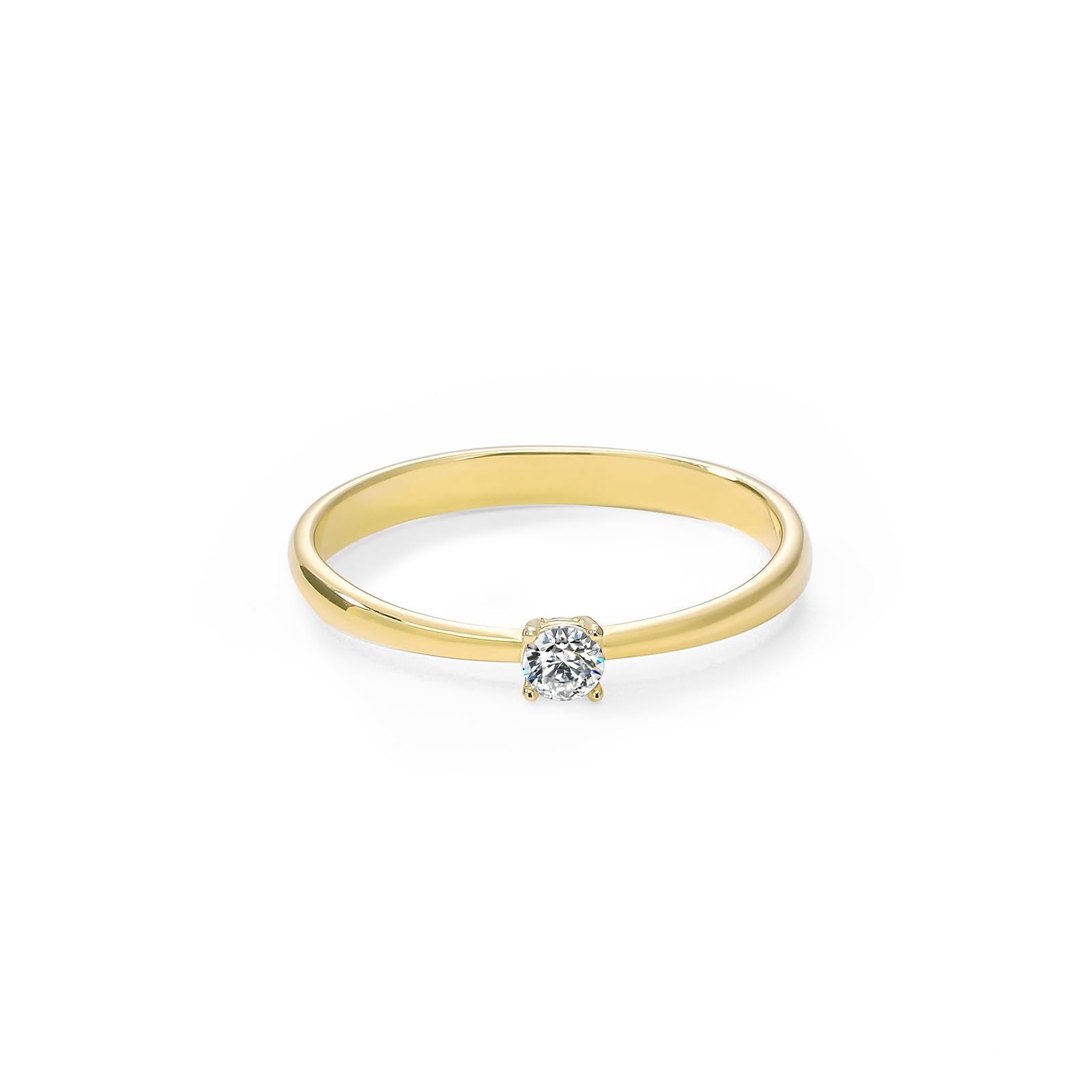 Womens | 0.10 CT Round Cut Lab Grown Diamond | Solitaire Enagegement Ring | 14K Yellow Gold Plated Silver | G-SI