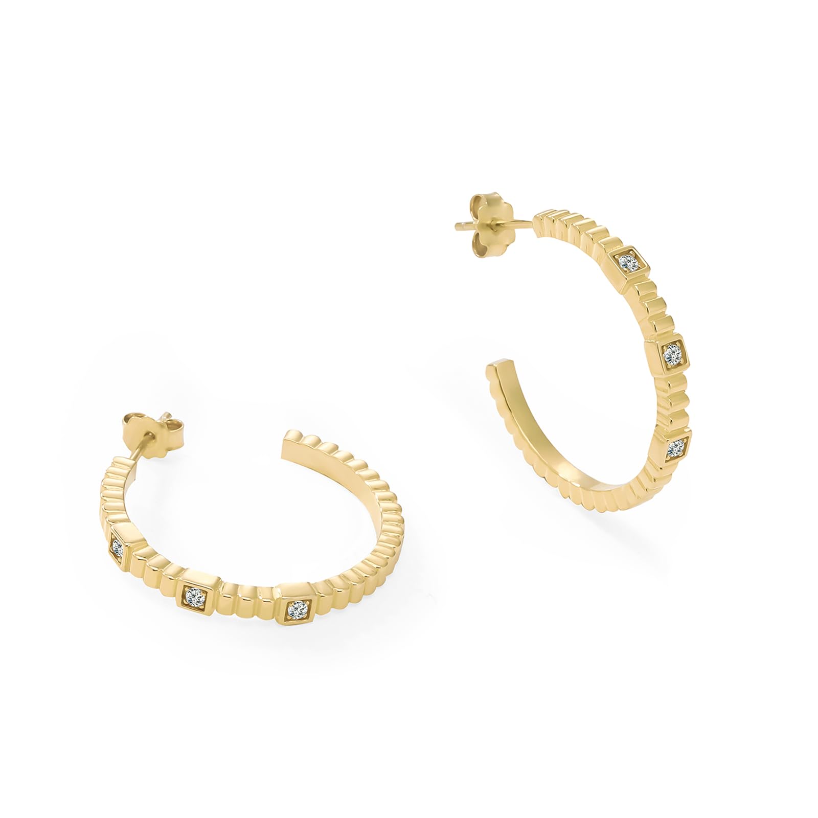 Womens | 0.09 CT Round Cut Lab Grown Accent Diamond | Half Hoop Earrings | 14K Yellow Gold Plated Silver | G-SI